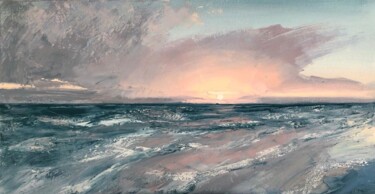 Painting titled "Sea sunset original…" by Polina Kupriianova, Original Artwork, Oil Mounted on Wood Stretcher frame