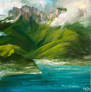 Peinture intitulée "Lake Gizhgit origin…" par Polina Kupriianova, Œuvre d'art originale, Huile Monté sur Carton