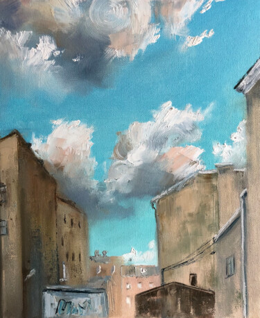 Painting titled "Petersburg courtyar…" by Polina Kupriianova, Original Artwork, Oil Mounted on Wood Stretcher frame