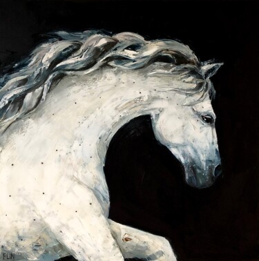 Painting titled "Horse original oil…" by Polina Kupriianova, Original Artwork, Oil Mounted on Wood Stretcher frame