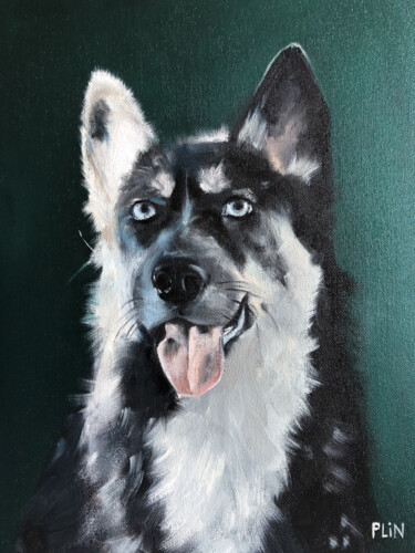 Картина под названием "Portrait of a dog i…" - Полина Куприянова, Подлинное произведение искусства, Масло Установлен на карт…