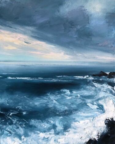 Картина под названием "Raging sea printabl…" - Полина Куприянова, Подлинное произведение искусства, Масло Установлен на Дере…