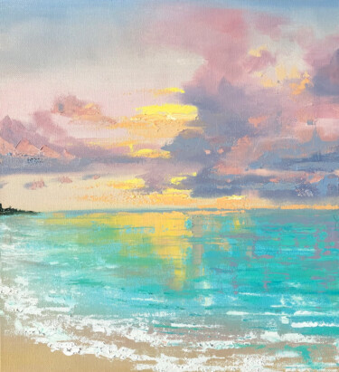 Картина под названием "Paradise landscape…" - Полина Куприянова, Подлинное произведение искусства, Масло Установлен на Дерев…
