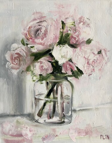 Картина под названием "Pink peonies Painti…" - Полина Куприянова, Подлинное произведение искусства, Масло Установлен на Дере…