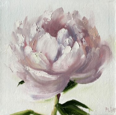 Painting titled "Pink peonie" by Polina Kupriianova, Original Artwork, Oil Mounted on Cardboard