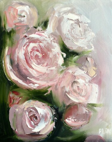 Картина под названием "Bouquet of peonies…" - Полина Куприянова, Подлинное произведение искусства, Масло Установлен на картон