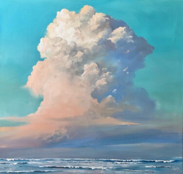 Painting titled "Sunset cloud origin…" by Полина Куприянова, Original Artwork, Oil Mounted on Wood Stretcher frame