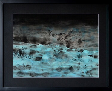 Painting titled "sans titre 12*verre…" by Fabrice Plisson, Original Artwork, Watercolor Mounted on Wood Stretcher frame