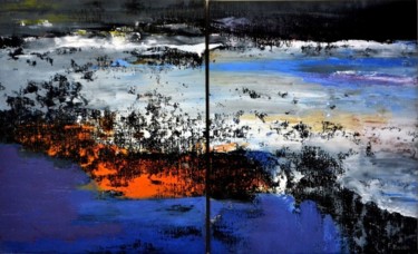 Painting titled "mental 10 - 61x101…" by Fabrice Plisson, Original Artwork, Oil Mounted on Wood Stretcher frame