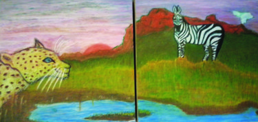Painting titled "leapord-and-zebra.j…" by Rob Jackson, Original Artwork