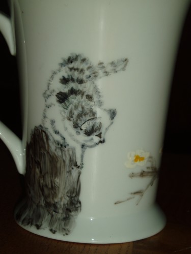 Peinture intitulée "mug chat curieux" par Plume Magicienne, Œuvre d'art originale