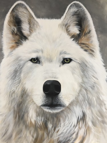 Malerei mit dem Titel "Loup blanc" von Stéphanie Ellner, Original-Kunstwerk, Acryl