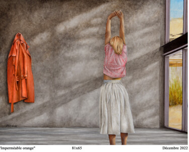 Ζωγραφική με τίτλο "Imperméable orange" από Plumerand Frédéric, Αυθεντικά έργα τέχνης, Λάδι Τοποθετήθηκε στο Ξύλινο φορείο σ…