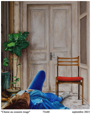 Painting titled "Chaise au coussin r…" by Plumerand Frédéric, Original Artwork, Oil Mounted on artwork_cat.