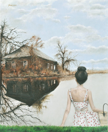 Peinture intitulée "Au bord du lac." par Plumerand Frédéric, Œuvre d'art originale, Huile
