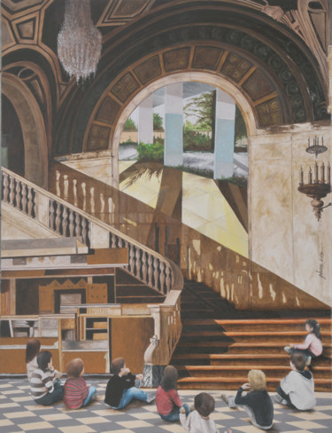 Peinture intitulée ""Hall d'Hôtel"" par Plumerand Frédéric, Œuvre d'art originale, Huile