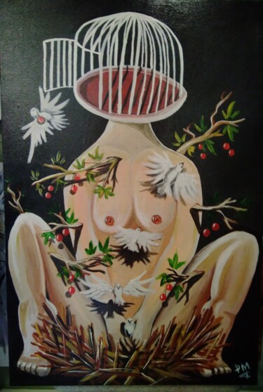 Peinture intitulée "A mulher cabeça gai…" par Pm, Œuvre d'art originale, Acrylique