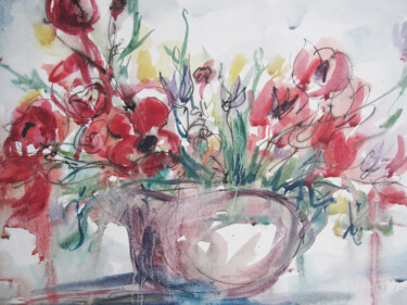 Painting titled "field-flowers-1957-…" by Pnina Granirer, Original Artwork, Watercolor