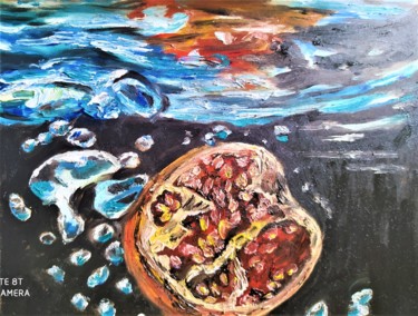 Painting titled "pomegranate in water" by Prosto Nastasya, Original Artwork, Oil