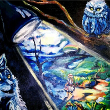 Pintura titulada "Lamp Painting  Surr…" por Prosto Nastasya, Obra de arte original, Oleo Montado en Bastidor de camilla de m…
