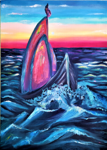 Pintura titulada "Scarlet Sails. Big…" por Prosto Nastasya, Obra de arte original, Oleo Montado en Bastidor de camilla de ma…