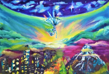 Картина под названием "Shooting star. Larg…" - Prosto Nastasya, Подлинное произведение искусства, Масло Установлен на Деревя…