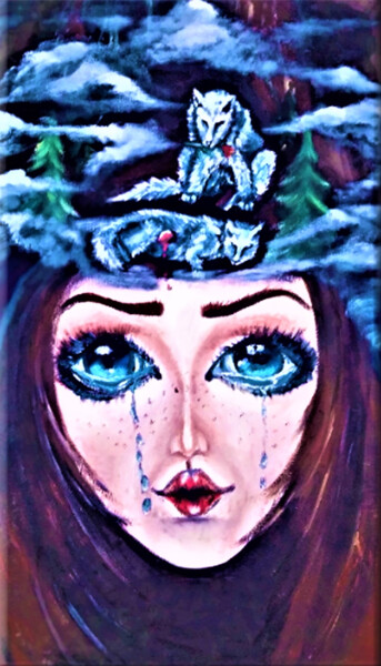Painting titled "The soul is crying.…" by Prosto Nastasya, Original Artwork, Oil Mounted on Wood Stretcher frame