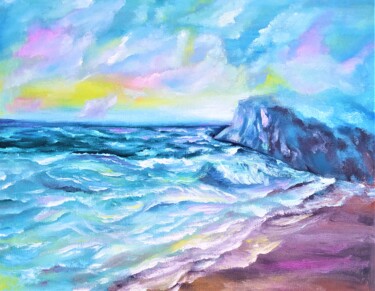 Pintura titulada "Vivid sea landscape…" por Prosto Nastasya, Obra de arte original, Oleo Montado en Bastidor de camilla de m…