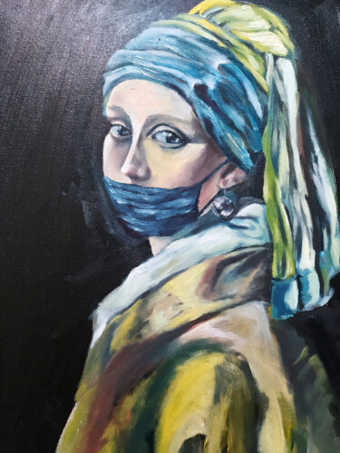Painting titled "modern girl with a…" by Prosto Nastasya, Original Artwork, Oil