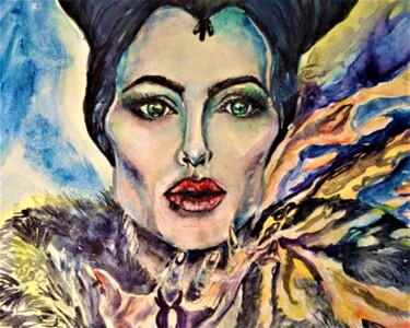 Pittura intitolato "Angelina Jolie Mali…" da Prosto Nastasya, Opera d'arte originale, Acquarello