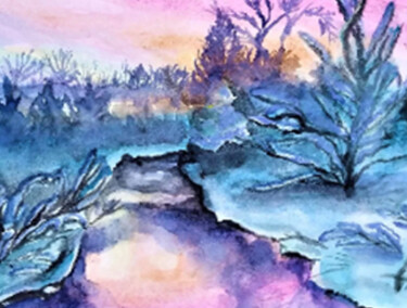 Peinture intitulée "Very peri lanscape…" par Prosto Nastasya, Œuvre d'art originale, Aquarelle