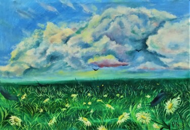 Pittura intitolato "chamomile field oil…" da Prosto Nastasya, Opera d'arte originale, Olio