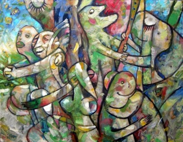 Картина под названием "фигуры, пикник" - Ivan Podgainyi, Подлинное произведение искусства, Масло