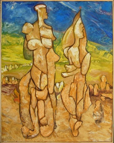 Картина под названием "фигуры, жёлтая орда" - Ivan Podgainyi, Подлинное произведение искусства, Масло