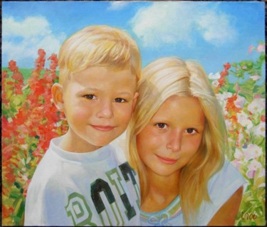 Картина под названием "Таня и Саня" - Ivan Podgainyi, Подлинное произведение искусства, Масло