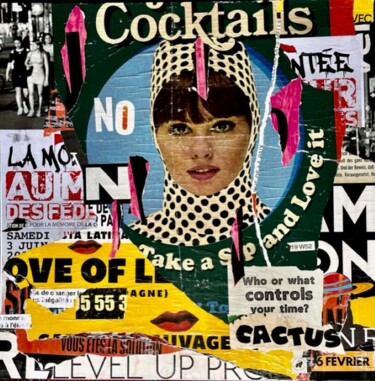 Collages titled "Cocktails" by Podkol, Original Artwork, Collages Mounted on Wood Stretcher frame
