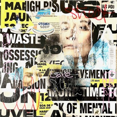 Collages getiteld "Mental" door Podkol, Origineel Kunstwerk, Collages Gemonteerd op Frame voor houten brancard