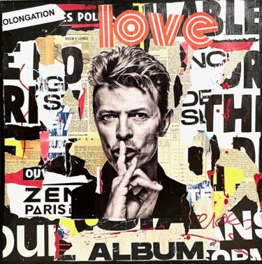 Collagen mit dem Titel "Bowie Glam Rock" von Podkol, Original-Kunstwerk, Collagen Auf Keilrahmen aus Holz montiert