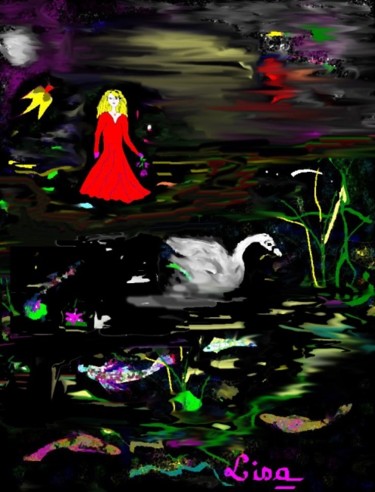 Digitale Kunst mit dem Titel "Fée rouge" von Lisette, Original-Kunstwerk, Digitale Malerei
