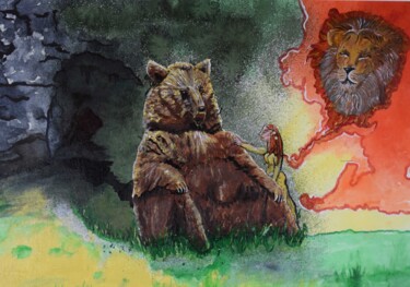 Painting titled "Bär und Mädchen" by Poeta Immortalis, Original Artwork, Acrylic