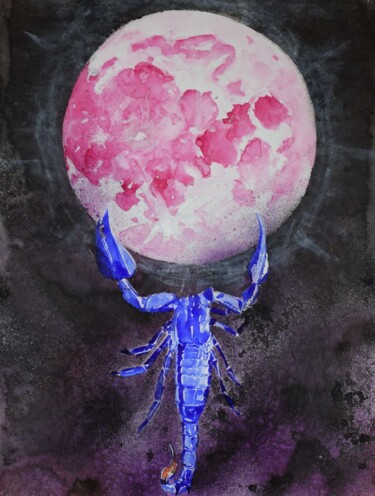 Schilderij getiteld "Scorpio Moon" door Poeta Immortalis, Origineel Kunstwerk, Aquarel
