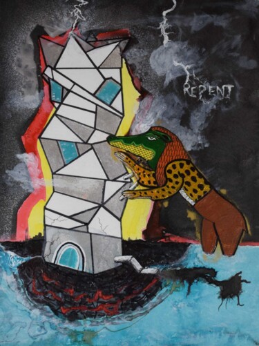 Schilderij getiteld "The Tower - Repent" door Poeta Immortalis, Origineel Kunstwerk, Acryl