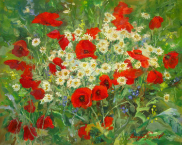 Картина под названием "Poppies, wildflowers" - Vasiliy Pohomov, Подлинное произведение искусства, Масло