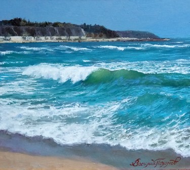 Painting titled "The azure sea" by Vasiliy Pohomov, Original Artwork, Oil
