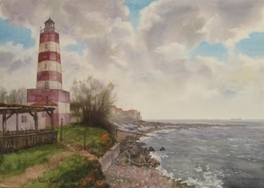 Painting titled ""The Lighthouse Sha…" by Vasiliy Pohomov, Original Artwork, Watercolor