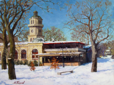 Pittura intitolato ""Winter in the City"" da Vasiliy Pohomov, Opera d'arte originale, Olio