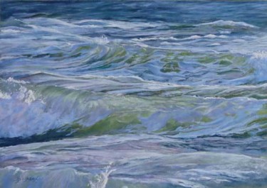 Painting titled "Dans la vague" by Sylvie Poirson, Original Artwork, Pastel