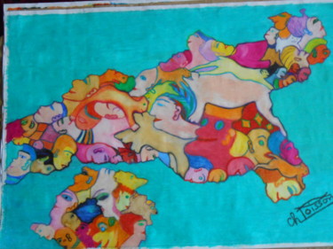 Drawing titled "Continents habités…" by Christiane Poisson, Original Artwork, Chalk