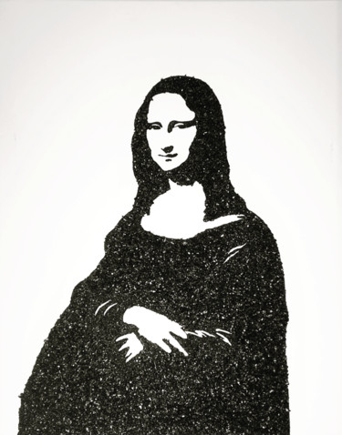 Colagens intitulada "Mona Lisa Carbon" por Pol Attard, Obras de arte originais, Colagens Montado em Armação em madeira