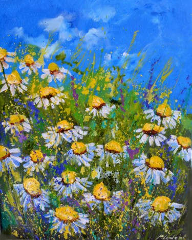 Painting titled "Daisies" by Pol Ledent, Original Artwork, Oil Mounted on Wood Stretcher frame